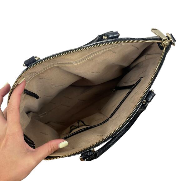 Brahmin Large Duxbury Satchel Bag Nocturnal Melbourne Black Leather Croc - Picture 10 of 11